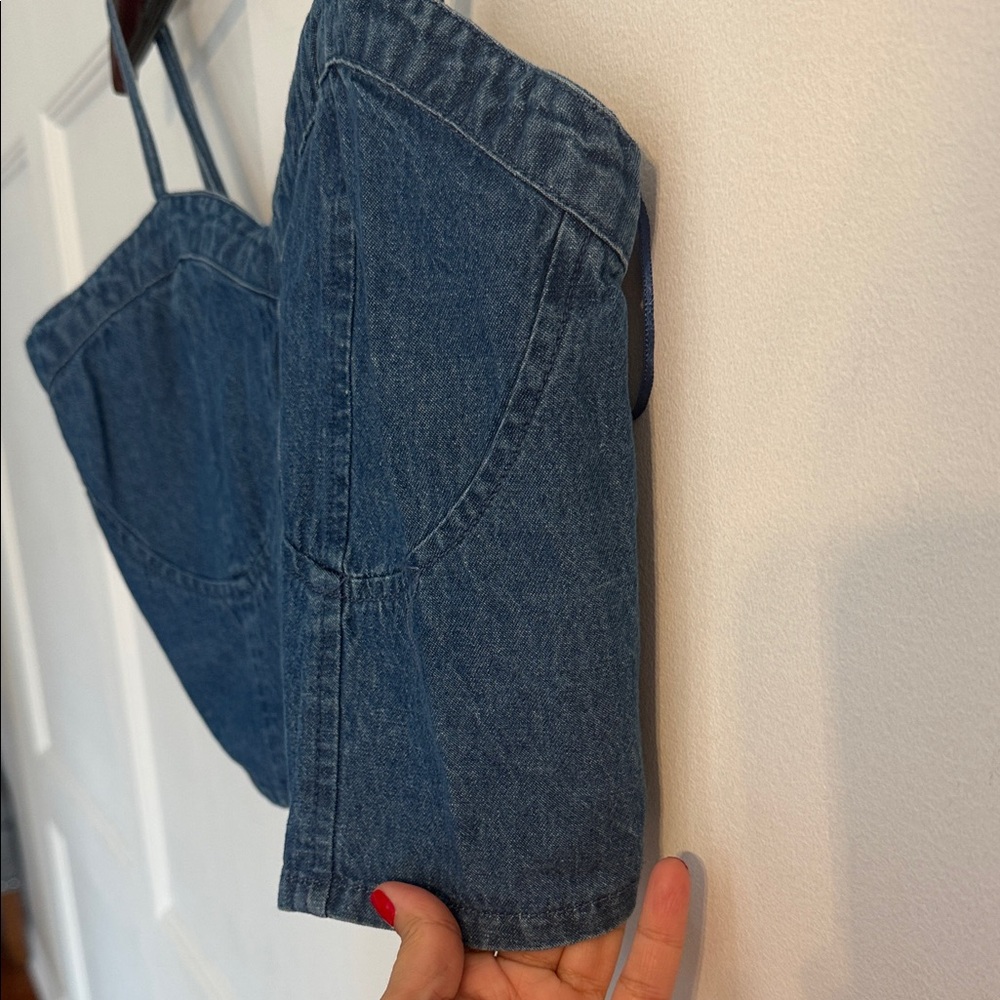 Classic Denim Blue Crop Top with Smocked Back and Adjustable Straps - Picture 6 of 9